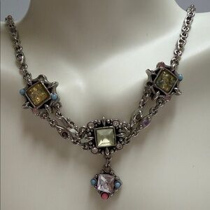 Elegant Silver Necklace with Multicolor Gemstones